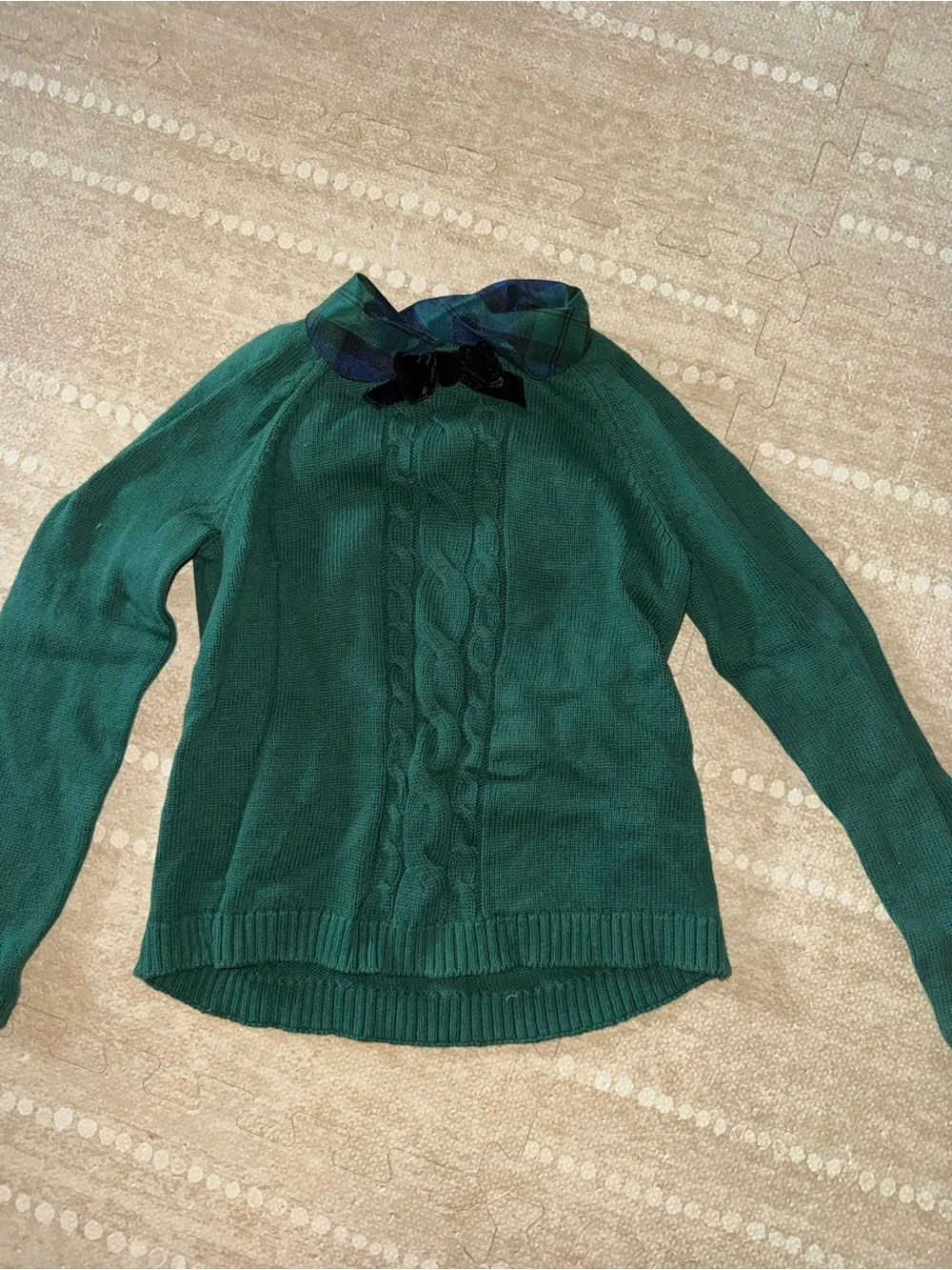 Gymboree Emerald Green Cable-Knit Sweater with Plaid Collar
